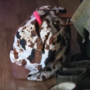 Wrangler Cow Print Travel Bag with Brown Accents